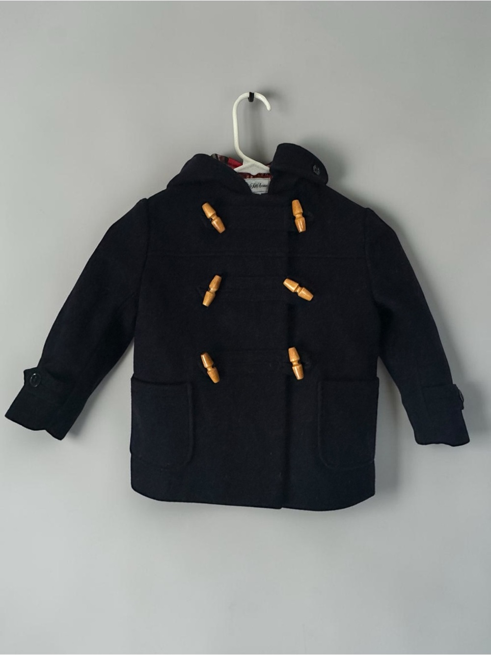 Vintage Saks Fifth Avenue Kids Navy Blue Wool Duffle Toggle Coat Hooded